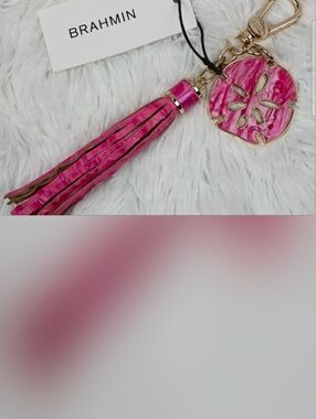 Brahmin Hot Pink Tassel Keychain with Gold Sand Dollar Charm
